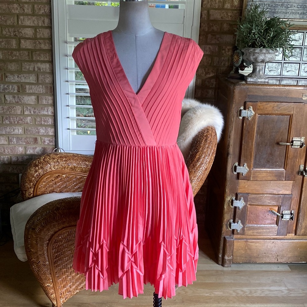Ted Baker London Coral Pleated V-Neck Fit-and-Flare Dress